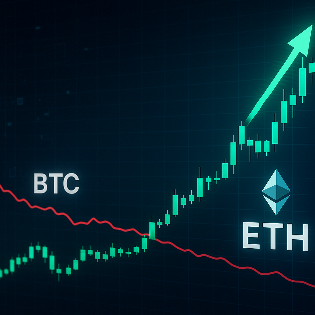 A chart showing Ethereum's price surge against Bitcoin's stagnation, a key part of the altcoin rally.