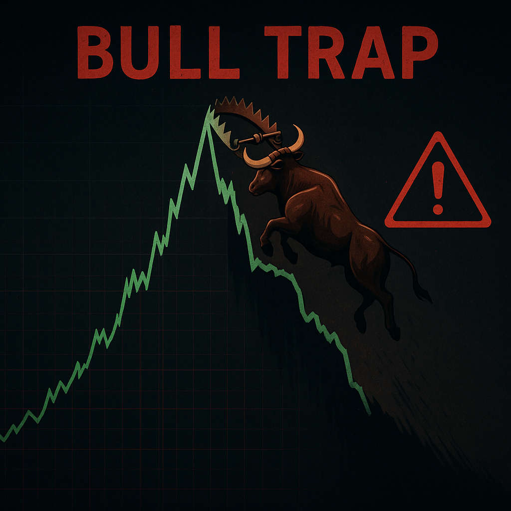 A visual metaphor of a bull trap, a major risk in the current altcoin rally.